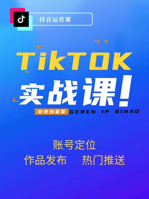 国际版Tiktok抖音运营流量实战班：账号定位/作品发布/热门推送/等等-13节