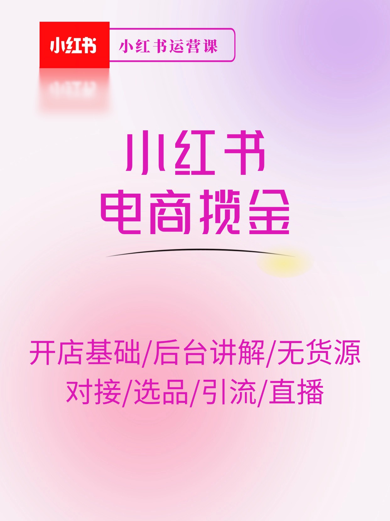 小红书电商揽金教程：开店基础/后台讲解/无货源对接/选品/引流/直播