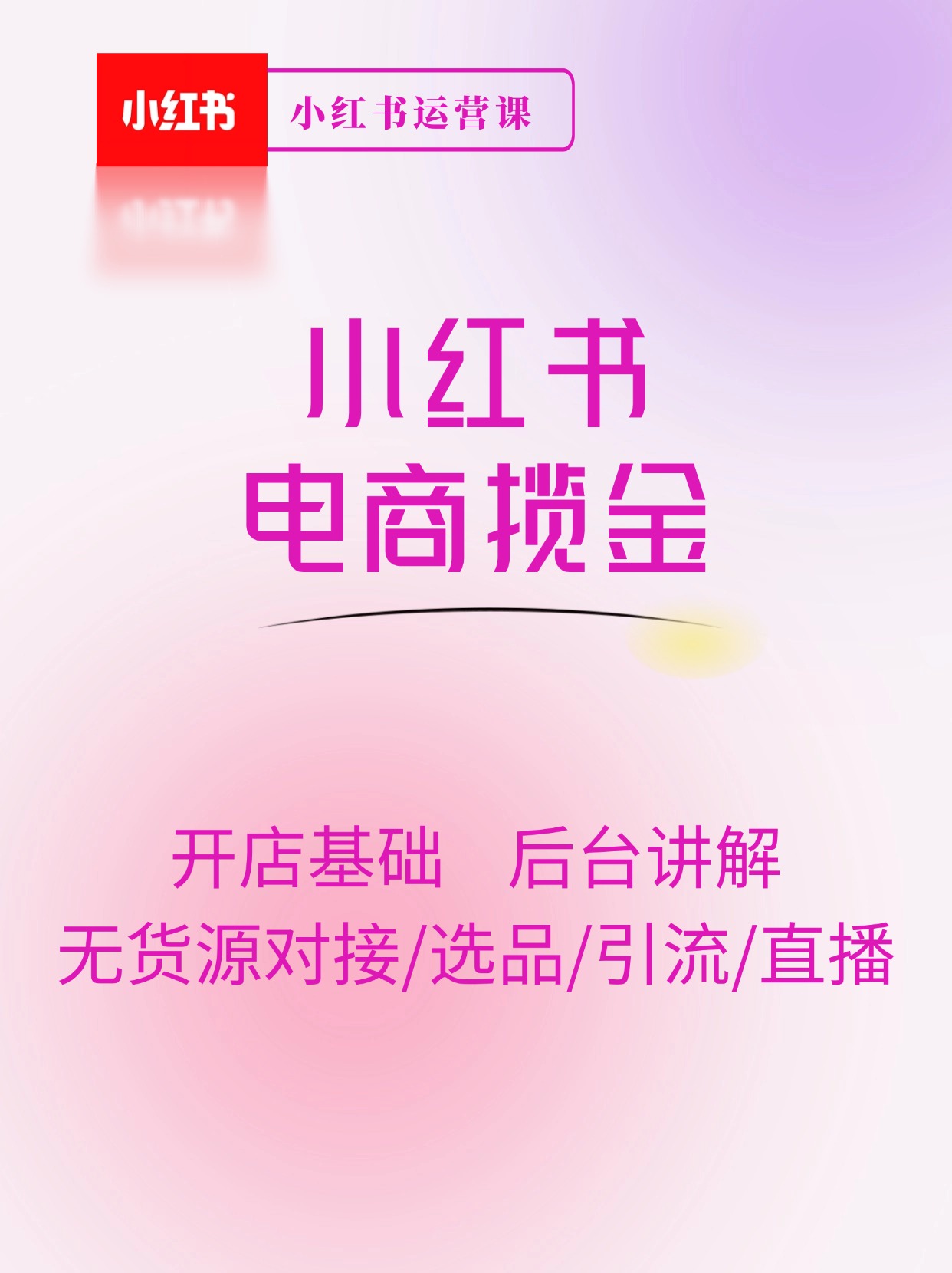 小红书电商揽金教程：开店基础/后台讲解/无货源对接/选品/引流/直播